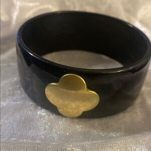 Heidi Klum Black Resin Bangle with Gold Clover Accent